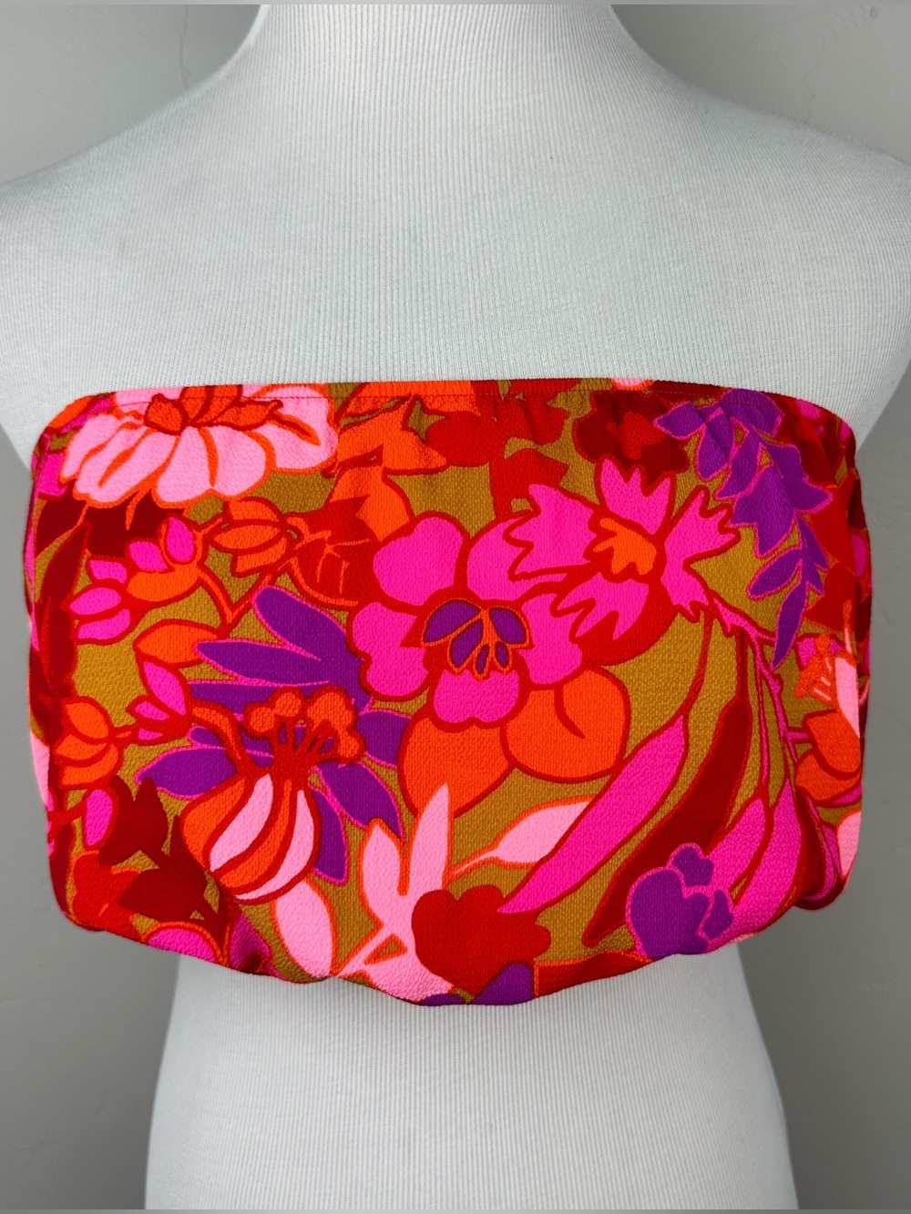 Show Me Your Mumu Teeny Tube Top M Floral Strapless Crop Pink Orange Purple USA